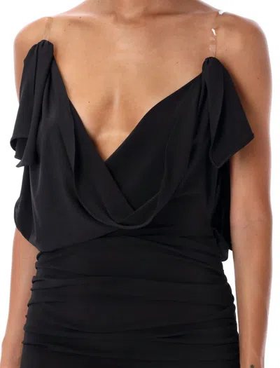 Attico Suspender Deep V Dress In Black