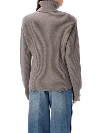 Stella Mccartney Sophisticated High-neck Pullover With Padded Shoulders In Brown