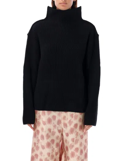 Marni Ribbed Texture High Neck Knitwear In Black