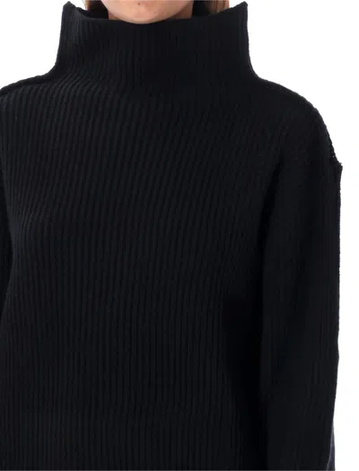 Marni Ribbed Texture High Neck Knitwear In Black