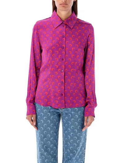 Marine Serre Moon Print Flou Blouse In Purple