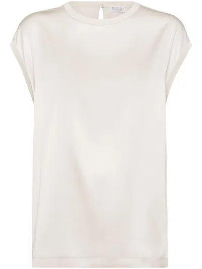 Brunello Cucinelli Silk Satin Top In Beige