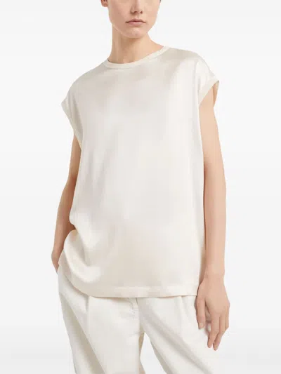 Brunello Cucinelli Silk Satin Top In Beige