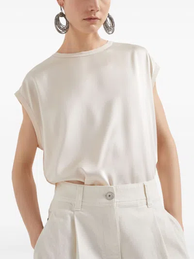 Brunello Cucinelli Silk Satin Top In Beige