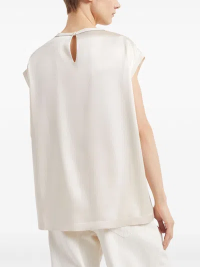 Brunello Cucinelli Silk Satin Top In Beige