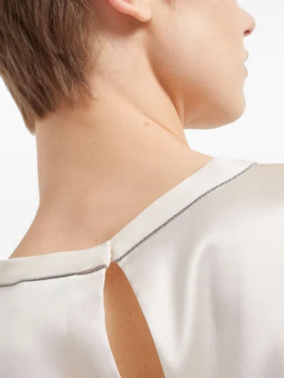 Brunello Cucinelli Silk Satin Top In Beige