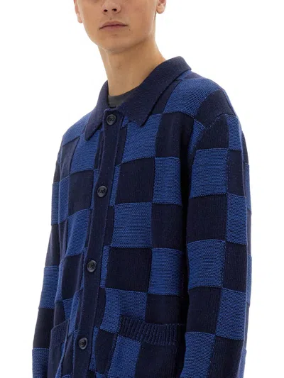 Ymc You Must Create Ymc Mens Baker Checkerboard Cardigan In Blue