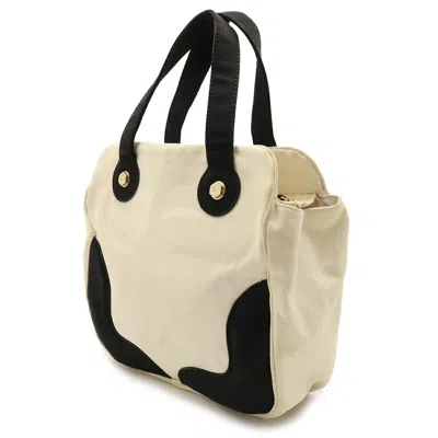 Pre-owned Chanel Black Ivory Canvas Handbag Tote Bag () In Black, Ivory