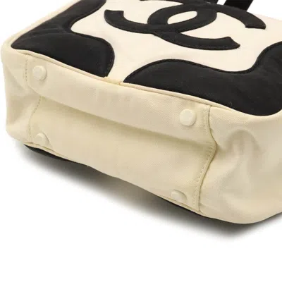 Pre-owned Chanel Black Ivory Canvas Handbag Tote Bag () In Black, Ivory