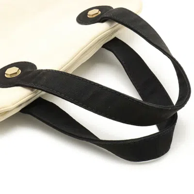 Pre-owned Chanel Black Ivory Canvas Handbag Tote Bag () In Black, Ivory