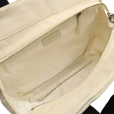 Pre-owned Chanel Black Ivory Canvas Handbag Tote Bag () In Black, Ivory