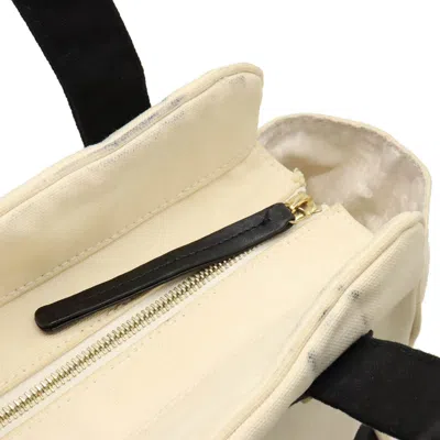Pre-owned Chanel Black Ivory Canvas Handbag Tote Bag () In Black, Ivory