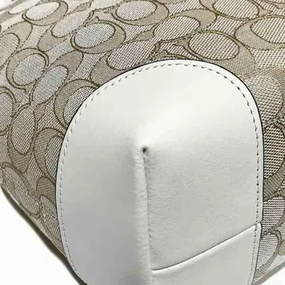 Pre-owned Coach Light Beige White Canvas Leather Tote Bag () In Light Beige, White
