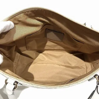 Pre-owned Coach Light Beige White Canvas Leather Tote Bag () In Light Beige, White