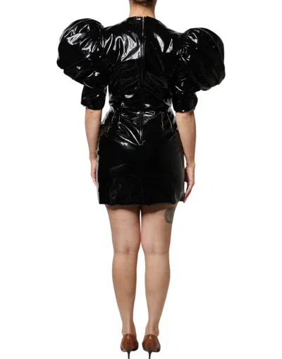 Dolce & Gabbana Black Patent Leather Puff Sleeves Mini Dress In Black