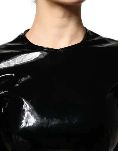 Dolce & Gabbana Black Patent Leather Puff Sleeves Mini Dress In Black