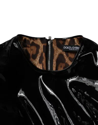 Dolce & Gabbana Black Patent Leather Puff Sleeves Mini Dress In Black
