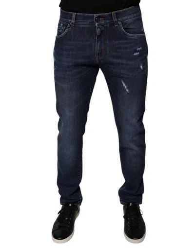 Dolce & Gabbana Blue Wash Cotton Stretch Slim Denim Jeans In Blue