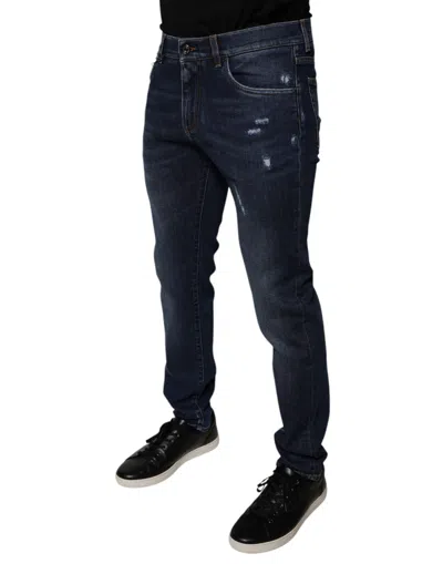 Dolce & Gabbana Blue Wash Cotton Stretch Slim Denim Jeans In Blue