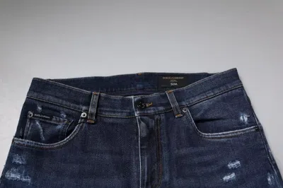 Dolce & Gabbana Blue Wash Cotton Stretch Slim Denim Jeans In Blue