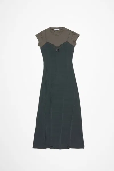 Acne Studios Gray Layered Jersey Midi Dress In Black