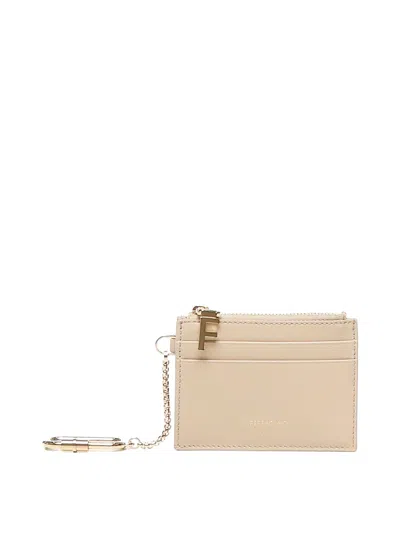 Ferragamo Leather Cardholder With Key-chain In Beige