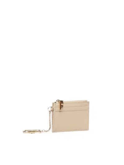 Ferragamo Leather Cardholder With Key-chain In Beige