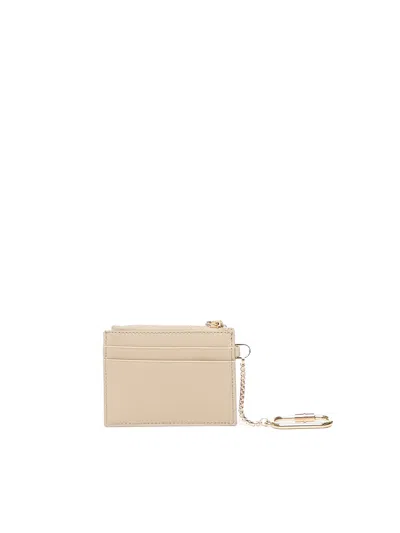 Ferragamo Leather Cardholder With Key-chain In Beige