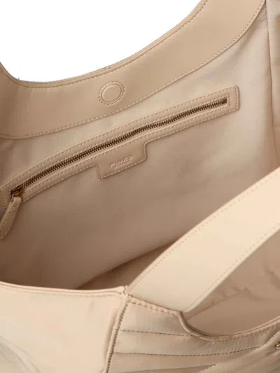 Pinko Shopper Bag In Puzzle-quilted Recycled Fabric In Beige-smoke Grey-antique Gold