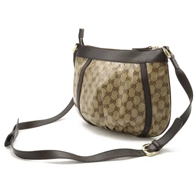 Pre-owned Gucci Beige Dark Brown Coated Canvas Leather Shoulder Bag () In Beige, Dark Brown