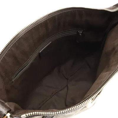 Pre-owned Gucci Beige Dark Brown Coated Canvas Leather Shoulder Bag () In Beige, Dark Brown