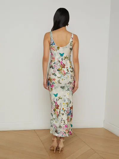 L Agence Akiya Satin Maxi Dress In Vintage White Multi Charonda Butterfly