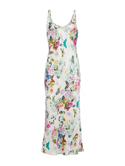 L Agence Akiya Satin Maxi Dress In Vintage White Multi Charonda Butterfly