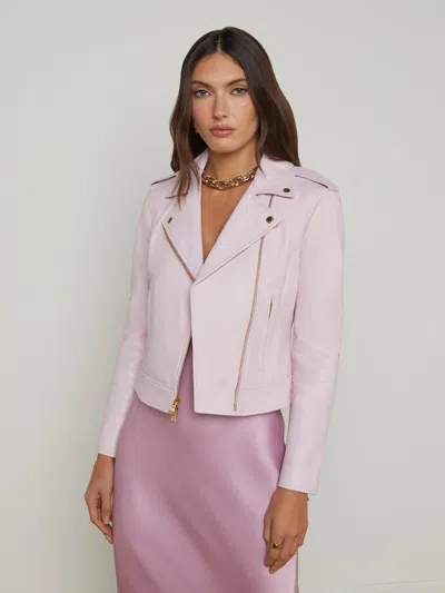 L Agence Biker Leather Jacket In Pale Orchid