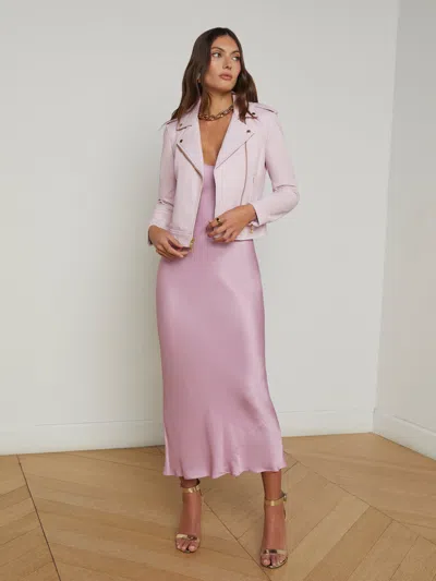 L Agence Biker Leather Jacket In Pale Orchid