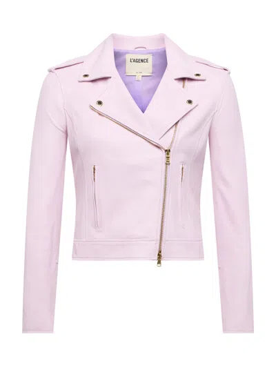 L Agence Biker Leather Jacket In Pale Orchid