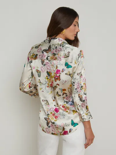 L Agence Dani Silk Charonda Butterfly Blouse In Vintage White Multi In Vintage White Multi Charonda Butterfly