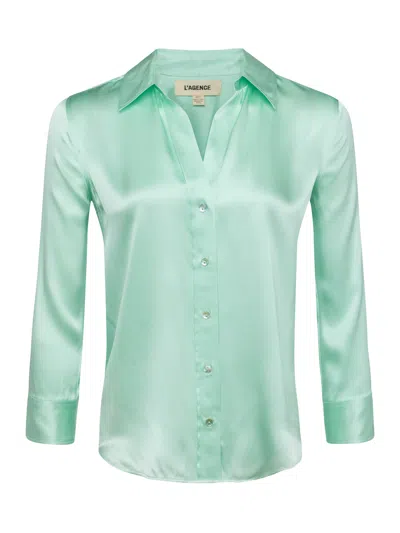 Shop L Agence Dani Silk Blouse In Pale Jade