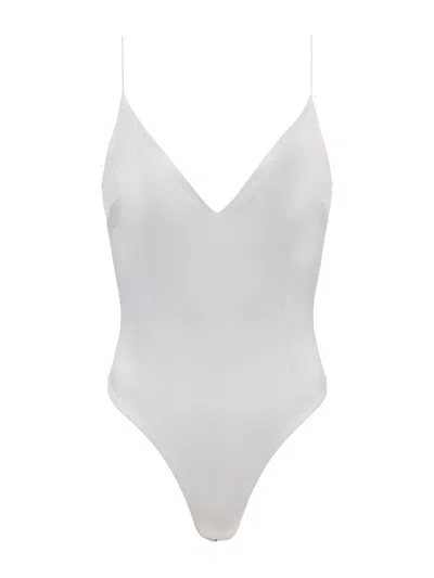 L Agence Dara Stretch Satin Bodysuit In White