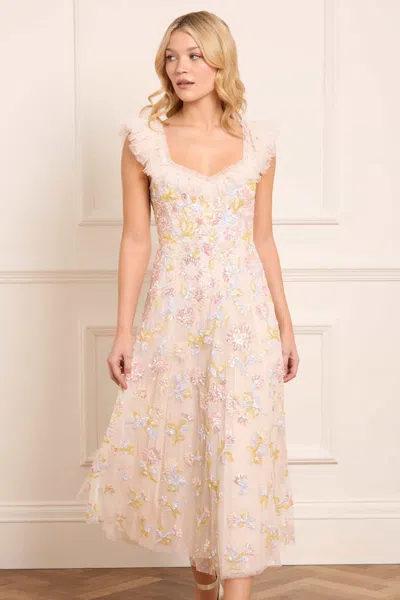 Needle & Thread Sequin Dandelion Ruffle Ballerina Dress In Champagne