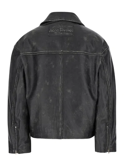 Acne Studios Women Black Biker Jacket In Vintage Looking Leather Woman