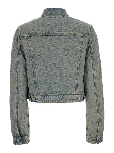 Acne Studios Light Blue Jacket With Jacquard Monogram In Denim Woman In Multicolor