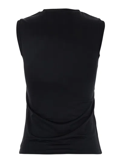 Alexander Mcqueen Black Crewneck Sleeveless Top With Logo Lettering On The Front And Semi Sheer Pane In Multicolor