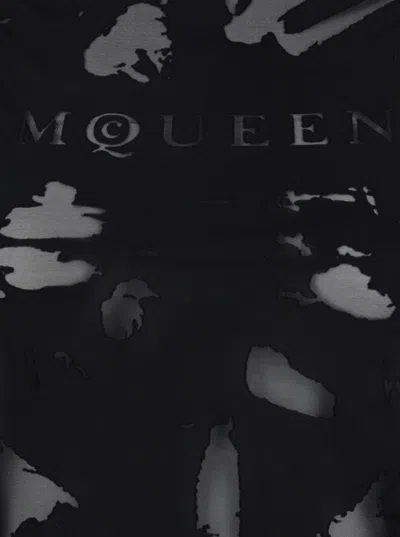 Alexander Mcqueen Black Crewneck Sleeveless Top With Logo Lettering On The Front And Semi Sheer Pane In Multicolor