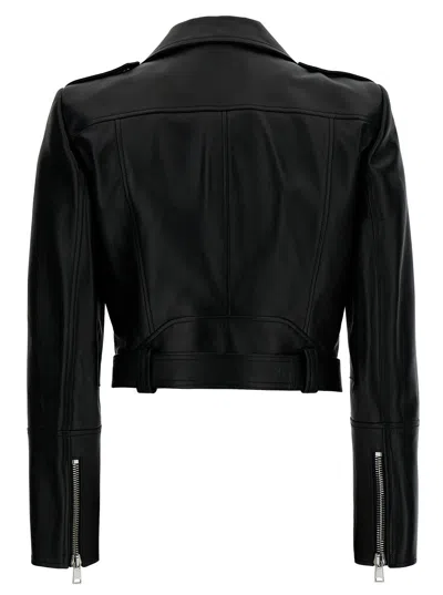 Alexander Mcqueen Cropped Biker Leather Jacket In Black