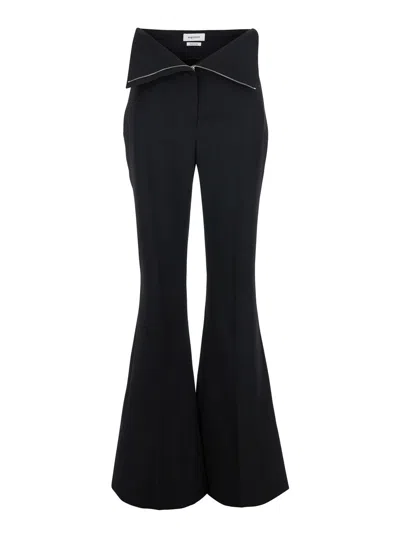 Alexander Mcqueen Wool Flared Leg Pant With Folded Waistband In Multicolor