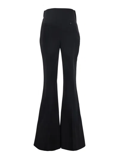 Alexander Mcqueen Wool Flared Leg Pant With Folded Waistband In Multicolor