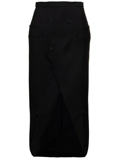 Alexander Mcqueen Black Long Sartorial Skirt With Front Split In Wool Woman In Multicolor