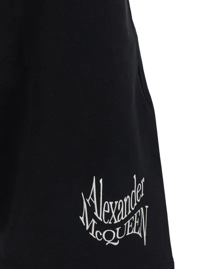 Alexander Mcqueen Alexander Mc Queen Black Bermuda Shorts With Distorted Logo In Black