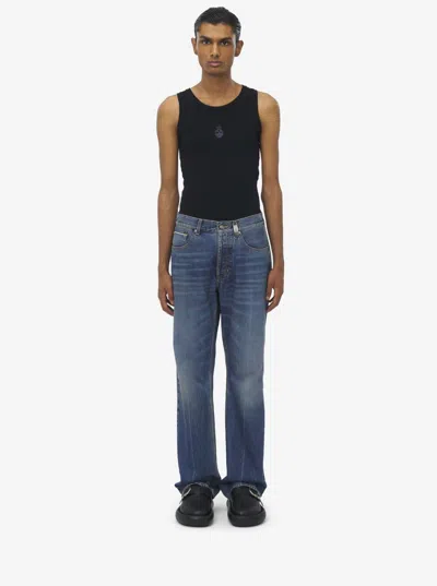 Alexander Mcqueen Mcqueen Skull Straight Leg Jeans In Blue Washed